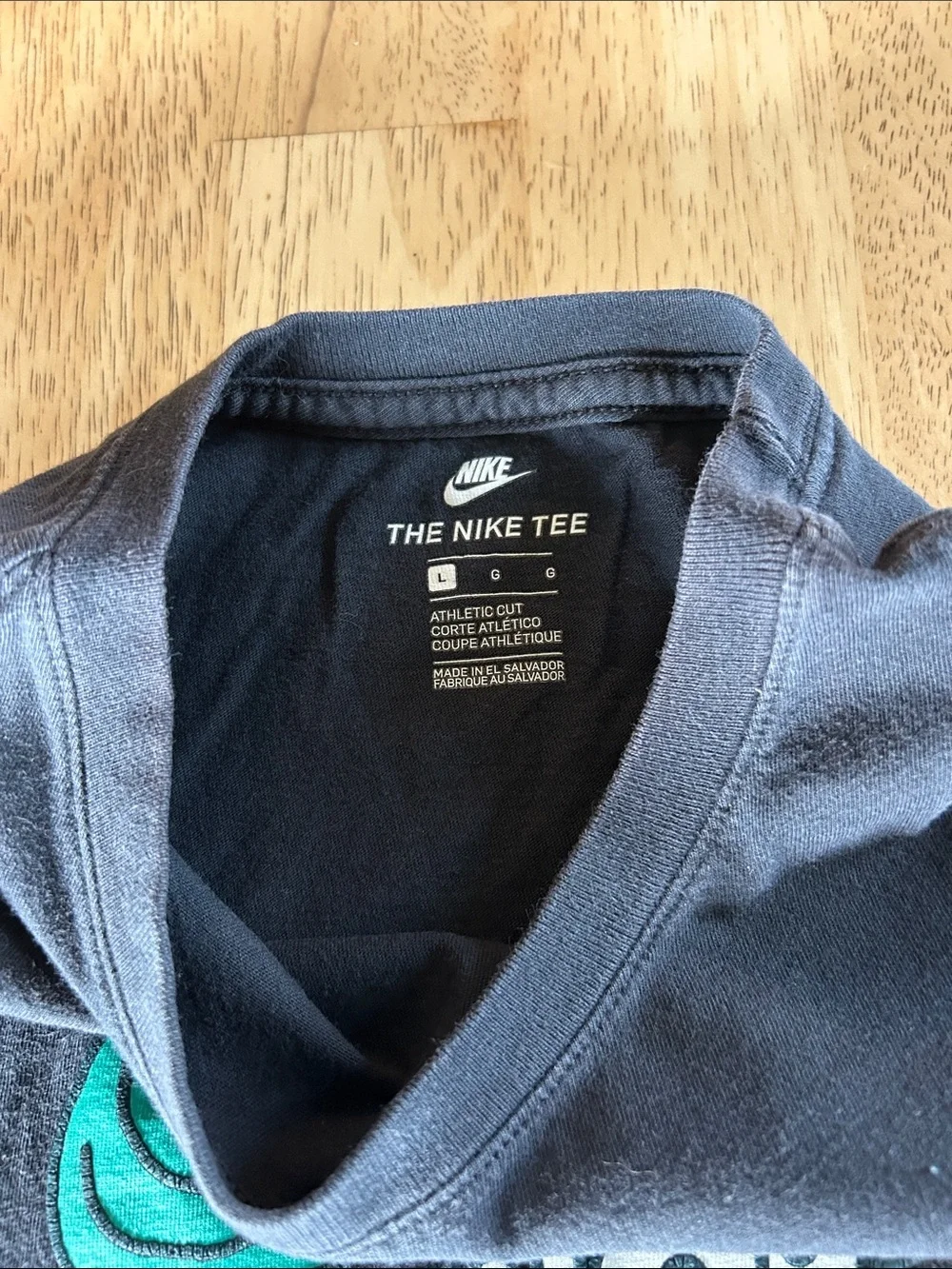 Nike Black Grey Tee with Teal Swoosh and 'SWOOSH!' Graphic